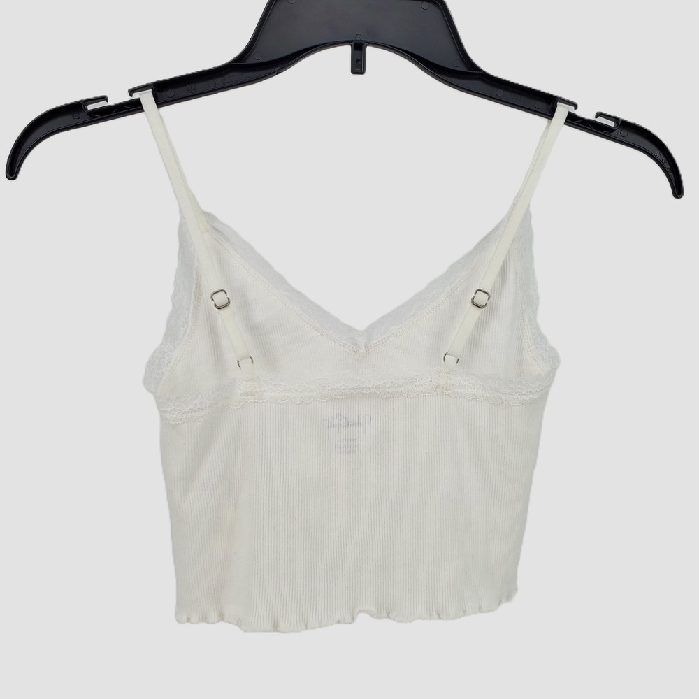 John Galt PacSun Womens One Size White Ribbed Lace Trim Cropped Cami Tank Top - Picture 7 of 10